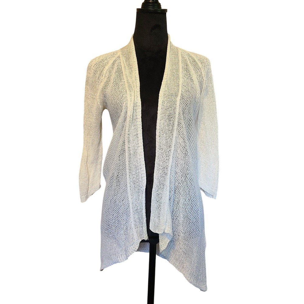 Eileen Fisher Open Stitch Linen Blend Cardigan Womens One Size Lagenlook Coastal